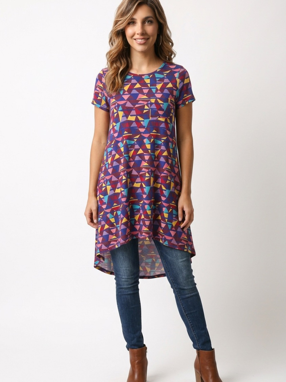 LuLaRoe Purple Geometric High-Low Carly dress